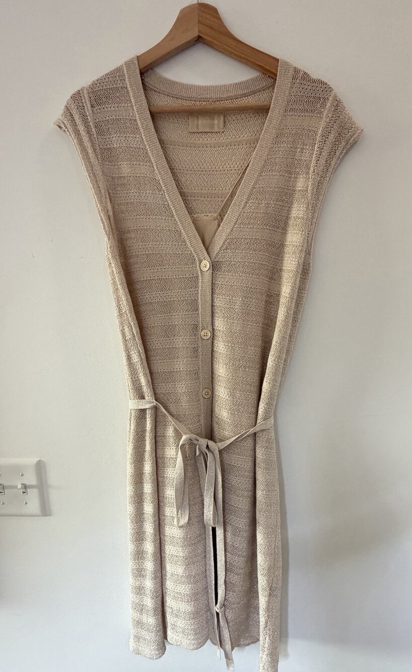 Zadig & Voltaire Button Front Sweater Dress Tan Metallic Silver Size M